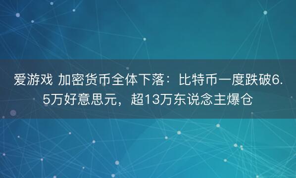 爱游戏 加密货币全体下落:比特币一度跌破6.5万好意思元,超13万东说念主爆仓