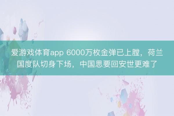 爱游戏体育app 6000万枚金弹已上膛，荷兰国度队切身下场，中国思要回安世更难了