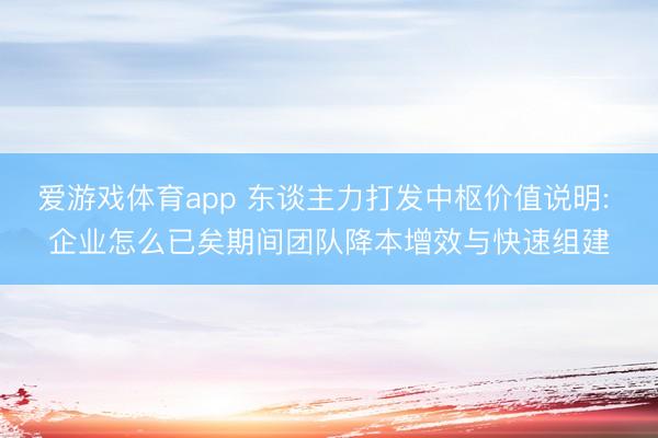 爱游戏体育app 东谈主力打发中枢价值说明: 企业怎么已矣期间团队降本增效与快速组建