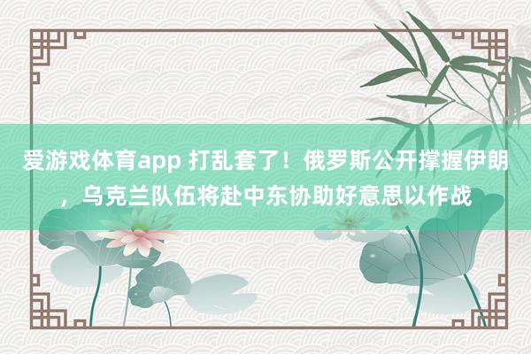 爱游戏体育app 打乱套了！俄罗斯公开撑握伊朗，乌克兰队伍将赴中东协助好意思以作战