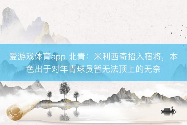 爱游戏体育app 北青：米利西奇招入宿将，本色出于对年青球员暂无法顶上的无奈