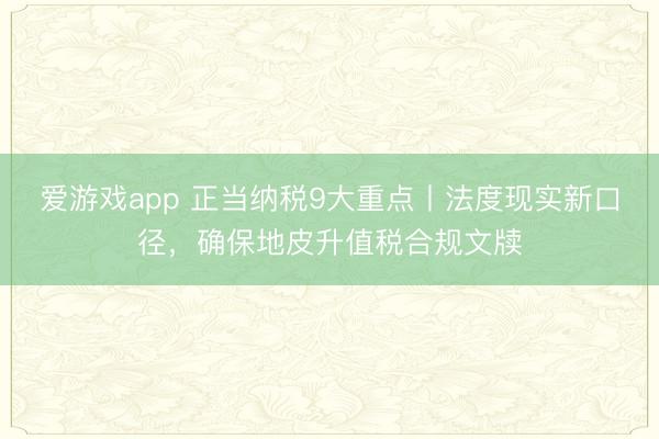 爱游戏app 正当纳税9大重点丨法度现实新口径，确保地皮升值税合规文牍