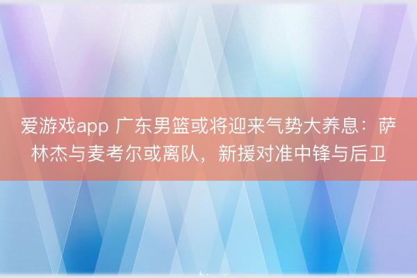 爱游戏app 广东男篮或将迎来气势大养息：萨林杰与麦考尔或离队，新援对准中锋与后卫