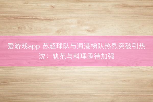 爱游戏app 苏超球队与海港梯队热烈突破引热沈：轨范与料理亟待加强
