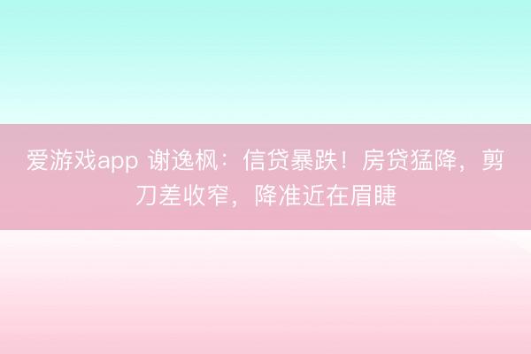 爱游戏app 谢逸枫：信贷暴跌！房贷猛降，剪刀差收窄，降准近在眉睫