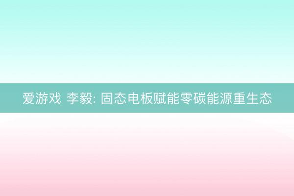 爱游戏 李毅: 固态电板赋能零碳能源重生态
