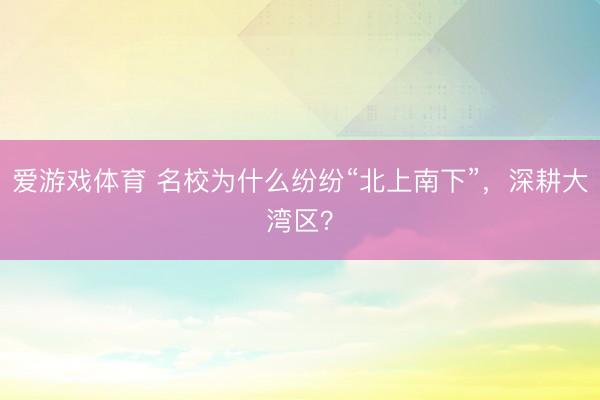 爱游戏体育 名校为什么纷纷“北上南下”，深耕大湾区？