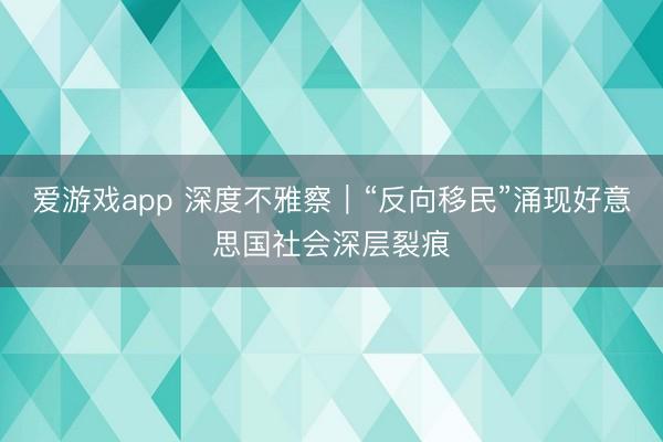 爱游戏app 深度不雅察｜“反向移民”涌现好意思国社会深层裂痕
