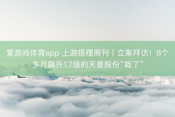 爱游戏体育app 上游搭理周刊丨立案拜访！8个多月飙升17倍的天普股份“栽了”
