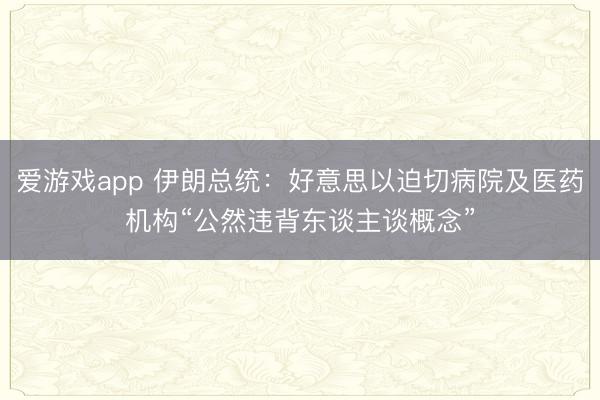 爱游戏app 伊朗总统：好意思以迫切病院及医药机构“公然违背东谈主谈概念”