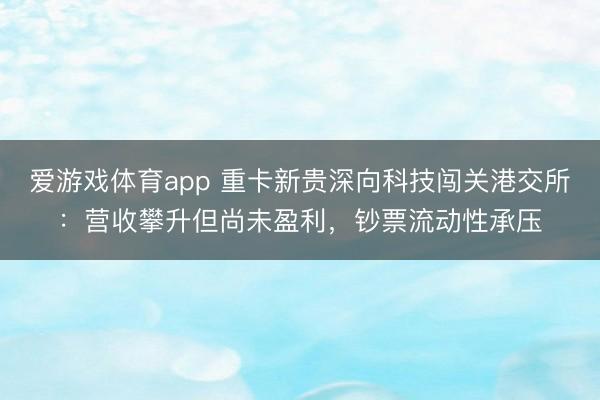 爱游戏体育app 重卡新贵深向科技闯关港交所：营收攀升但尚未盈利，钞票流动性承压