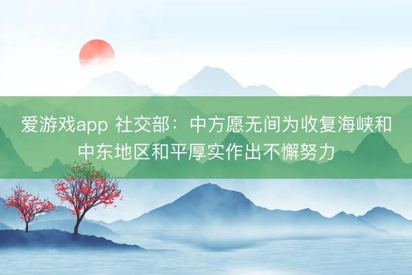 爱游戏app 社交部：中方愿无间为收复海峡和中东地区和平厚实作出不懈努力