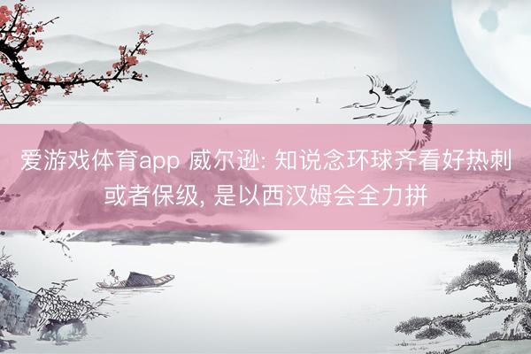 爱游戏体育app 威尔逊: 知说念环球齐看好热刺或者保级， 是以西汉姆会全力拼