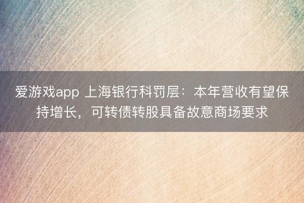 爱游戏app 上海银行科罚层：本年营收有望保持增长，可转债转股具备故意商场要求