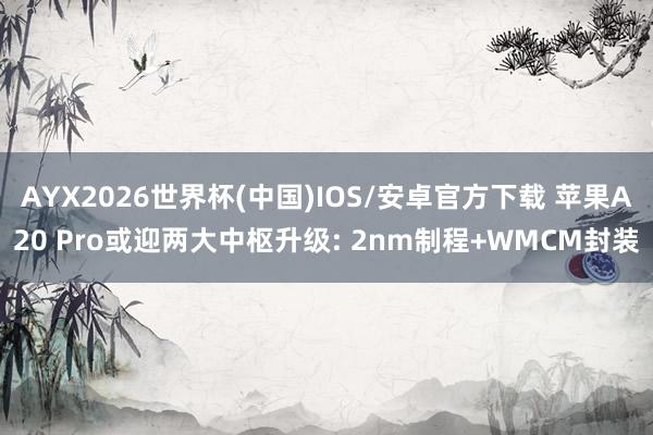 AYX2026世界杯(中国)IOS/安卓官方下载 苹果A20 Pro或迎两大中枢升级: 2nm制程+WMCM封装