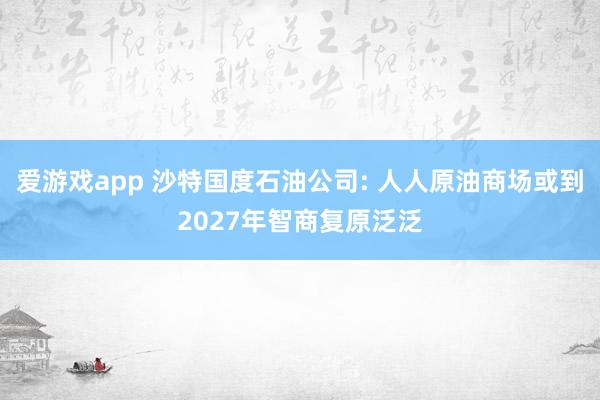 爱游戏app 沙特国度石油公司: 人人原油商场或到2027年智商复原泛泛