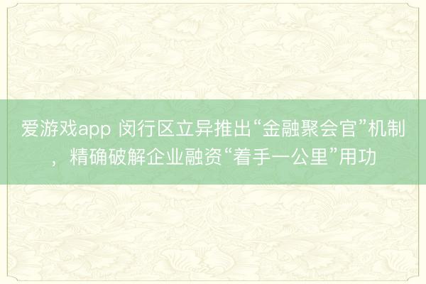 爱游戏app 闵行区立异推出“金融聚会官”机制，精确破解企业融资“着手一公里”用功