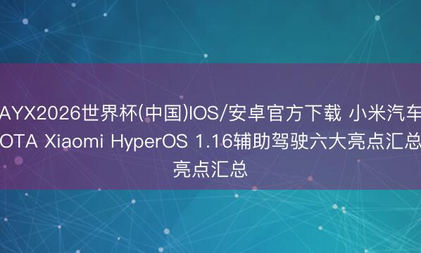 AYX2026世界杯(中国)IOS/安卓官方下载 小米汽车OTA Xiaomi HyperOS 1.16辅助驾驶六大亮点汇总