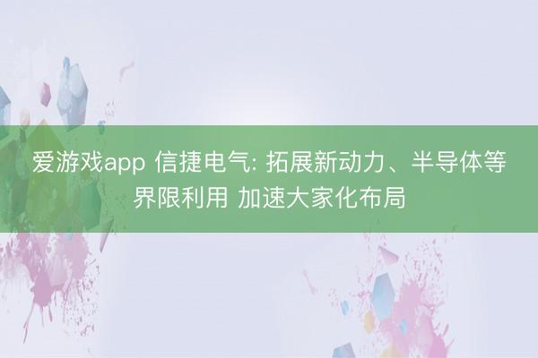 爱游戏app 信捷电气: 拓展新动力、半导体等界限利用 加速大家化布局