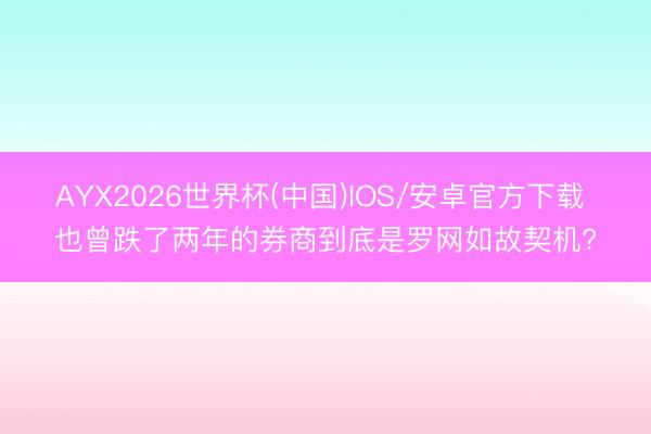 AYX2026世界杯(中国)IOS/安卓官方下载 也曾跌了两年的券商到底是罗网如故契机?